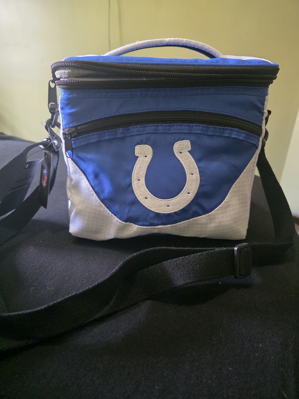 Blue and White Men's Crossbody Cooler Bag with Horseshoe Accent